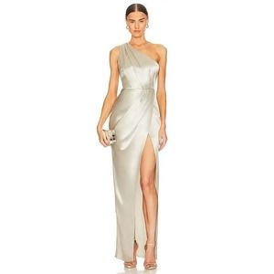 NWT Sau Lee Revolve One Shoulder Preston Dress In Metallic Silver Size 4